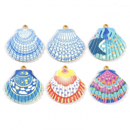 Immagine di 2 Pz Placcatura Sottovuoto PVD Ecologica Impermeabile Anti-Ossidante Ipoallergenico 304 Acciaio Inossidabile Gioielli Oceanici Ciondoli Pendenti 18K Vero Oro Placcato Conchiglia 3.2cm x 3.2cm