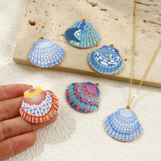Picture of Eco-friendly PVD Vacuum Plating Waterproof Anti-Tarnish Hypoallergenic 304 Stainless Steel Ocean Jewelry Pendants 18K Real Gold Plated Shell 3.2cm x 3.2cm