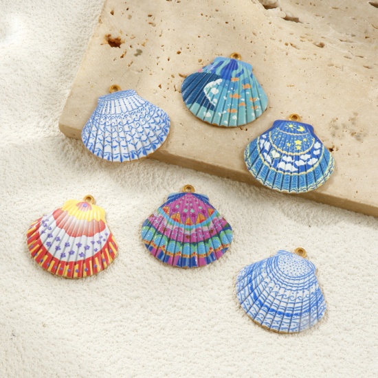 Picture of Eco-friendly PVD Vacuum Plating Waterproof Anti-Tarnish Hypoallergenic 304 Stainless Steel Ocean Jewelry Pendants 18K Real Gold Plated Shell 3.2cm x 3.2cm