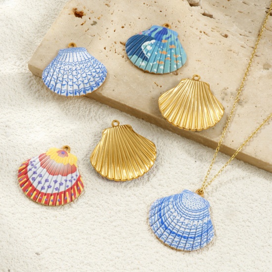 Picture of Eco-friendly PVD Vacuum Plating Waterproof Anti-Tarnish Hypoallergenic 304 Stainless Steel Ocean Jewelry Pendants 18K Real Gold Plated Shell 3.2cm x 3.2cm