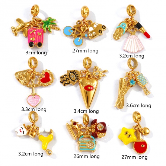 Picture of Eco-friendly PVD Vacuum Plating Waterproof Anti-Tarnish Hypoallergenic 304 Stainless Steel Dangle Charm Beads For Bracelet Necklace Jewelry Making 18K Real Gold Plated Enamel