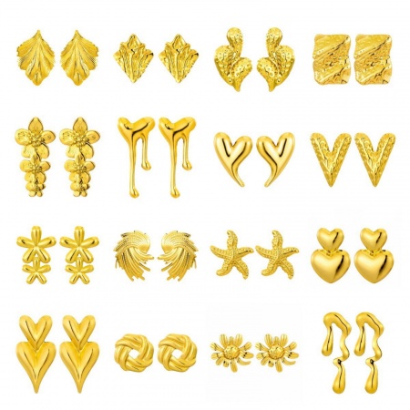 Picture of Wholesale Exquisite Stylish Ear Post Stud Earrings, Geometric 18K Gold Plated 304 Stainless Steel, Women's Eco-friendly Gift Jewelry Supply