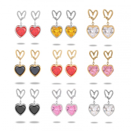 Picture of Wholesale Valentine's Day Dainty Earrings, Heart 18K Gold Plated 304 Stainless Steel & Rhinestone, Women's Eco-friendly PVD Vacuum Plating Gift Jewelry Supply, 22mm x 10mm