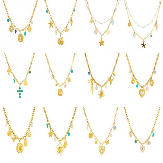 Immagine di Collana con Ciondolo All'Ingrosso, Placcato Oro 18K 304 Acciaio Inossidabile Donne Placcatura Sottovuoto Squisito Elegante Regalo Gioielli Per Rivenditore, 1 Pz