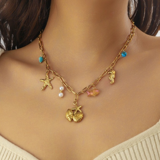 Immagine di Collana con Ciondolo All'Ingrosso, Placcato Oro 18K 304 Acciaio Inossidabile Donne Placcatura Sottovuoto Squisito Elegante Regalo Gioielli Per Rivenditore, 1 Pz