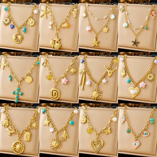 Immagine di Collana con Ciondolo All'Ingrosso, Placcato Oro 18K 304 Acciaio Inossidabile Donne Placcatura Sottovuoto Squisito Elegante Regalo Gioielli Per Rivenditore, 1 Pz