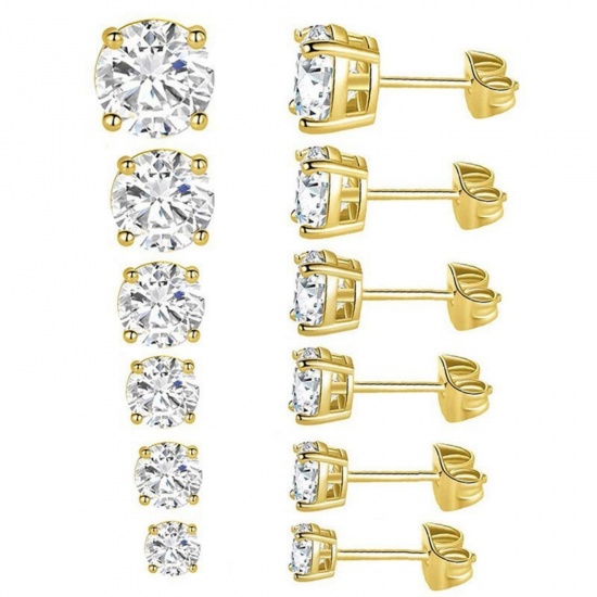 Picture of Wholesale Exquisite Stylish Ear Post Stud Earrings, 304 Stainless Steel & Cubic Zirconia, Unisex Eco-friendly Gift Jewelry Supply