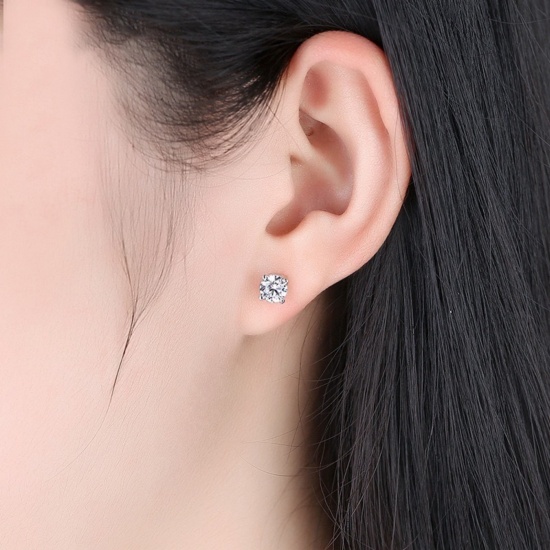 Picture of Wholesale Exquisite Stylish Ear Post Stud Earrings, 304 Stainless Steel & Cubic Zirconia, Unisex Eco-friendly Gift Jewelry Supply