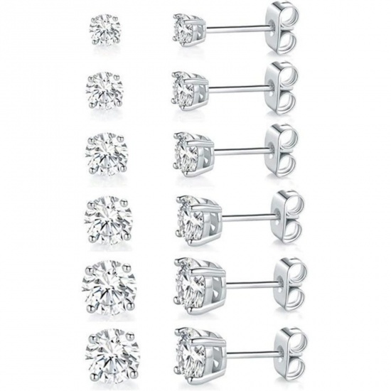 Picture of Wholesale Exquisite Stylish Ear Post Stud Earrings, 304 Stainless Steel & Cubic Zirconia, Unisex Eco-friendly Gift Jewelry Supply