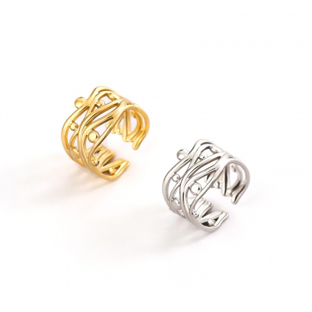 Picture of Wholesale Women's Gift Two Tone Open Rings, Silver Tone & 18K Gold Plated 201 Stainless Steel, Eco-friendly Exquisite Stylish Jewelry Supply, 20mm(US Size 10.25)