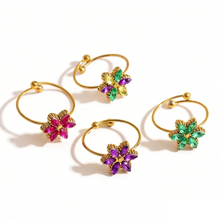 Picture of Wholesale Women's Gift Flower Open Rings, 18K Gold Plated 201 Stainless Steel, Eco-friendly Exquisite Stylish Jewelry Supply, 20.6mm(US Size 11)
