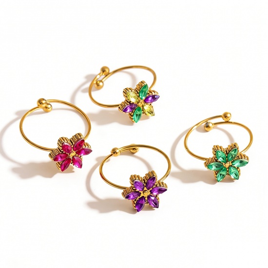 Picture of Wholesale Women's Gift Flower Open Rings, 18K Gold Plated 201 Stainless Steel, Eco-friendly Exquisite Stylish Jewelry Supply, 20.6mm(US Size 11)
