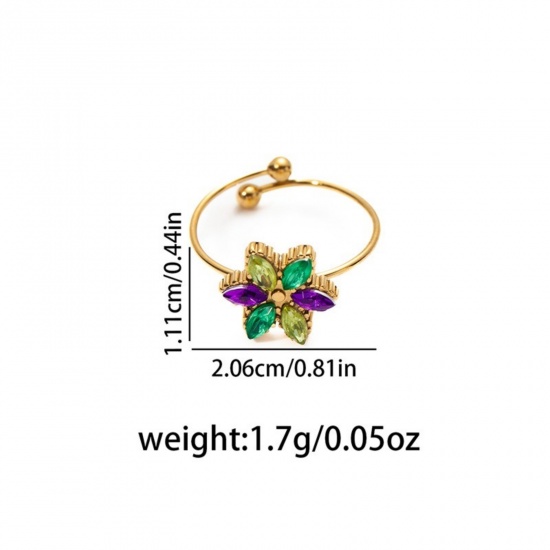 Picture of Wholesale Women's Gift Flower Open Rings, 18K Gold Plated 201 Stainless Steel, Eco-friendly Exquisite Stylish Jewelry Supply, 20.6mm(US Size 11)