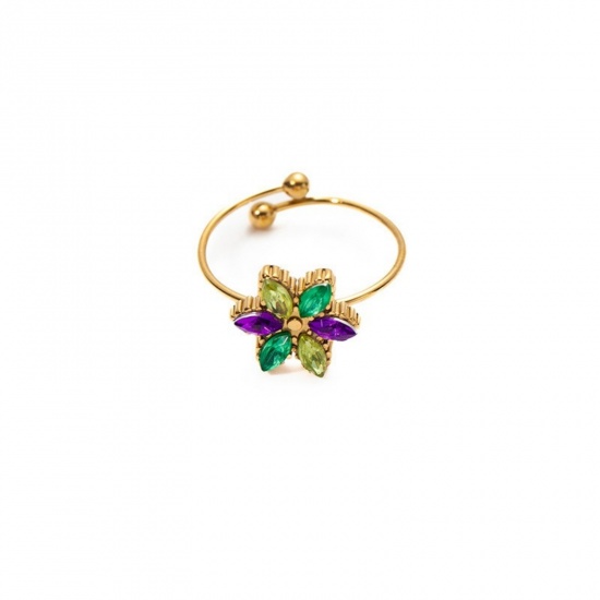 Picture of Wholesale Women's Gift Flower Open Rings, 18K Gold Plated 201 Stainless Steel, Eco-friendly Exquisite Stylish Jewelry Supply, 20.6mm(US Size 11)
