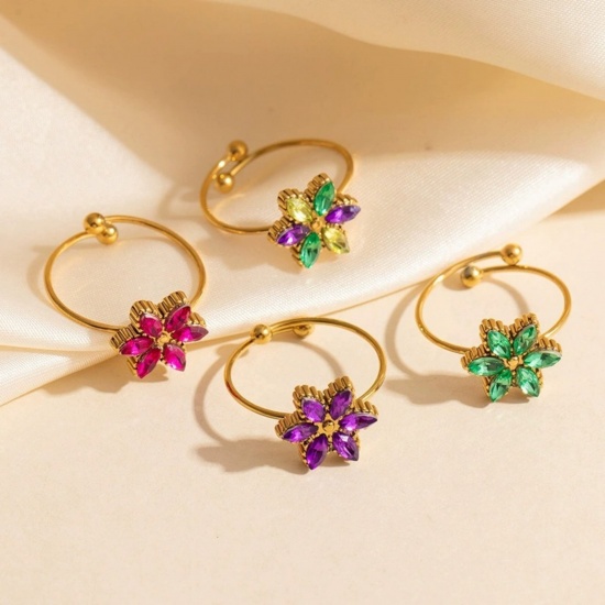 Picture of Wholesale Women's Gift Flower Open Rings, 18K Gold Plated 201 Stainless Steel, Eco-friendly Exquisite Stylish Jewelry Supply, 20.6mm(US Size 11)