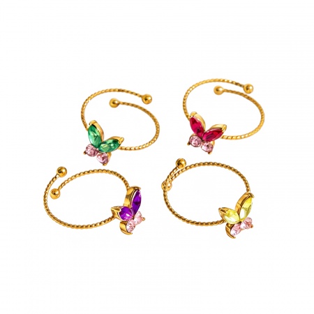 Picture of Wholesale Women's Gift Butterfly Animal Open Rings, 18K Gold Plated 201 Stainless Steel, Eco-friendly Exquisite Stylish Jewelry Supply, 19.1mm(US Size 9.25)