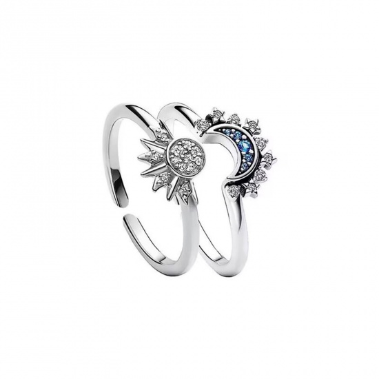 Picture of Stylish Valentine's Day Brass Open Sun & Moon Couple Rings For Women Gift