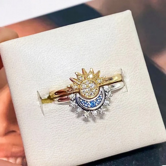Picture of Stylish Valentine's Day Brass Open Sun & Moon Couple Rings For Women Gift