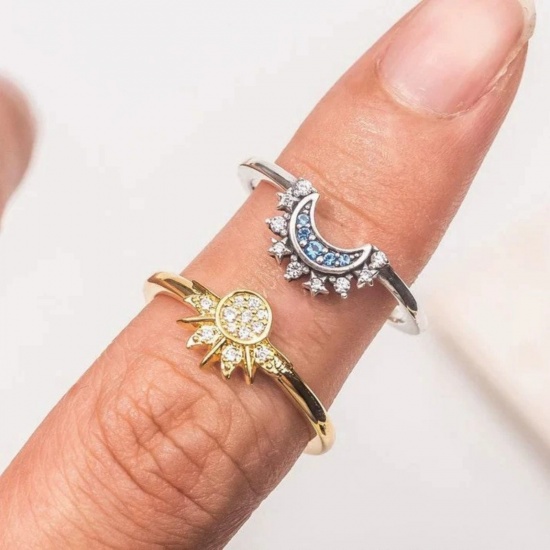 Picture of Stylish Valentine's Day Brass Open Sun & Moon Couple Rings For Women Gift