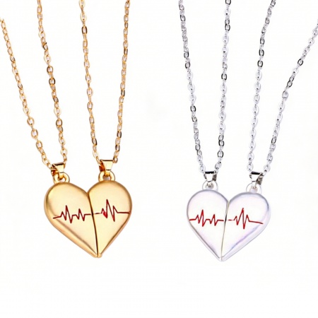 Picture of Wholesale Heart Magnetic Pendant Charm Necklace, 304 Stainless Steel Women's Eco-friendly Valentine's Day Stylish Gift Jewelry For Retailer, 1 Set