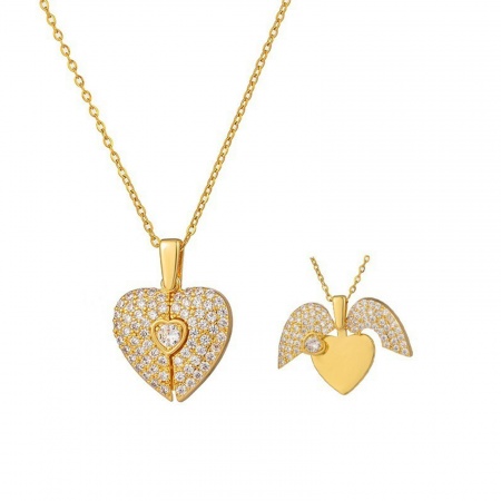 Picture of Wholesale Heart Can Open Pendant Charm Necklace, Multicolor 304 Stainless Steel & Brass Women's Eco-friendly PVD Vacuum Plating Valentine's Day Stylish Gift Jewelry For Retailer, 40cm(15.7") + 5cm(2") long, 1 Piece