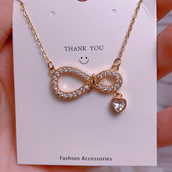 Picture of Wholesale Infinity Symbol Pendant Charm Necklace, 18K Real Gold Plated 304 Stainless Steel & Brass Women's Eco-friendly PVD Vacuum Plating Waterproof Anti-Tarnish Hypoallergenic Valentine's Day Stylish Gift Jewelry For Retailer, 40cm(15.7") + 5cm(2") long, 1 Piece