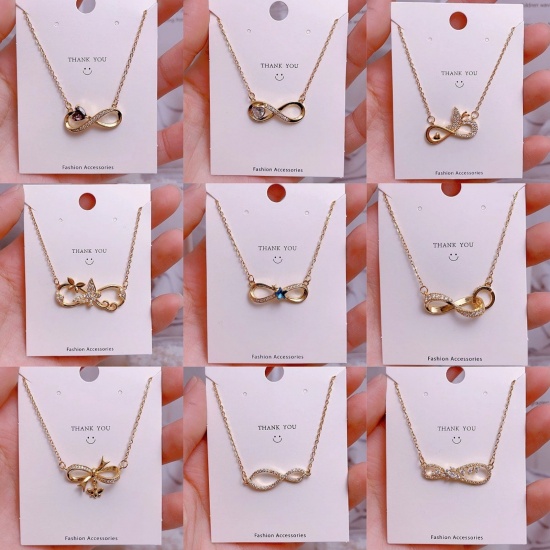 Picture of Wholesale Infinity Symbol Pendant Charm Necklace, 18K Real Gold Plated 304 Stainless Steel & Brass Women's Eco-friendly PVD Vacuum Plating Waterproof Anti-Tarnish Hypoallergenic Valentine's Day Stylish Gift Jewelry For Retailer, 40cm(15.7") + 5cm(2") long, 1 Piece