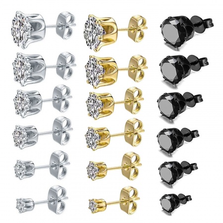 Immagine di Squisito Minimalista Orecchini a Perno All'Ingrosso, Multicolore 304 Acciaio Inossidabile & Zircone Cubico, Unisex Ecologico Regalo Fornitura di Gioielli, 1 Paio