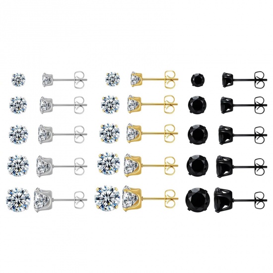 Picture of Wholesale Exquisite Minimalist Ear Post Stud Earrings, Multicolor 304 Stainless Steel & Cubic Zirconia, Unisex Eco-friendly Gift Jewelry Supply
