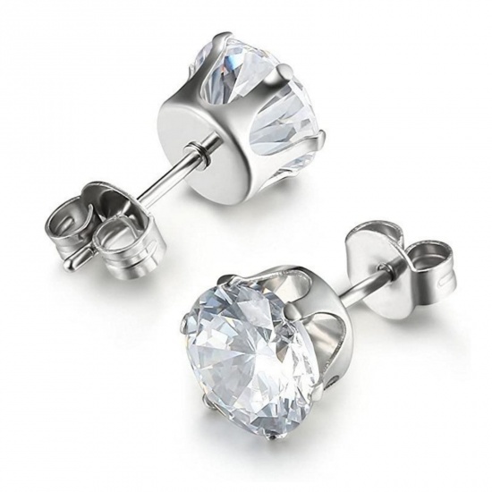 Picture of Wholesale Exquisite Minimalist Ear Post Stud Earrings, Multicolor 304 Stainless Steel & Cubic Zirconia, Unisex Eco-friendly Gift Jewelry Supply