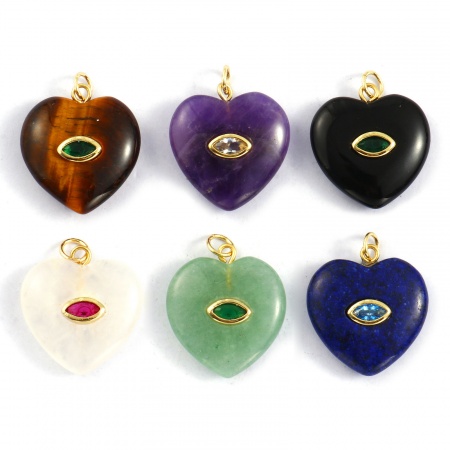 Imagen de 1 Unidad Respetuoso del Medio Ambiente Latón & Circón Artificial & Gema día de San Valentín Colgantes 18K Oro Real Chapado Corazón 25mm x 20mm