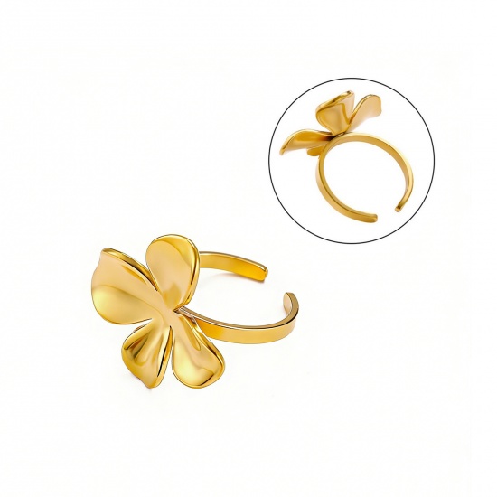 Picture of Wholesale Women's Gift Open Rings, 18K Gold Plated 304 Stainless Steel, Vacuum Plating Exquisite Stylish Jewelry Supply, 18mm(US Size 7.75)