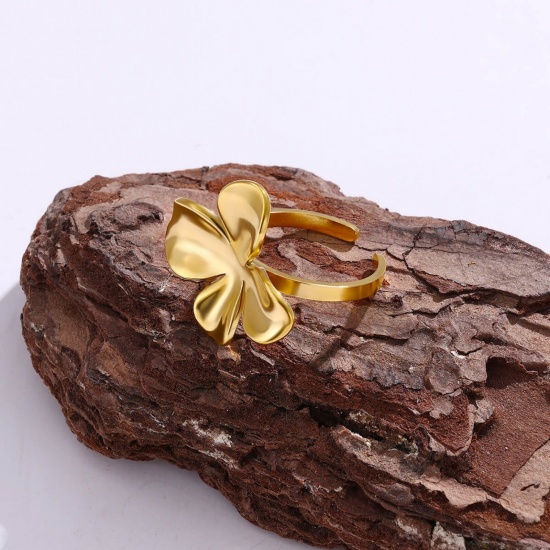 Picture of Wholesale Women's Gift Open Rings, 18K Gold Plated 304 Stainless Steel, Vacuum Plating Exquisite Stylish Jewelry Supply, 18mm(US Size 7.75)