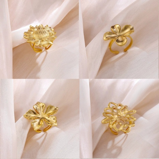Picture of Wholesale Women's Gift Open Rings, 18K Gold Plated 304 Stainless Steel, Vacuum Plating Exquisite Stylish Jewelry Supply, 18mm(US Size 7.75)