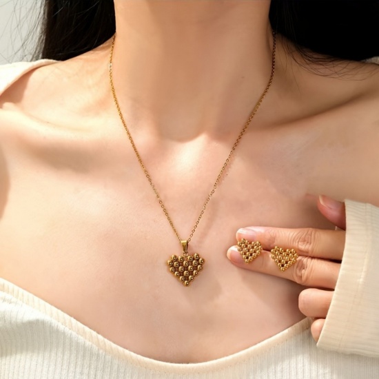 Picture of Wholesale Heart Jewelry Set, 18K Gold Plated 201 Stainless Steel Women's Eco-friendly Valentine's Day Retro Gift Jewelry For Retailer, 1 Set