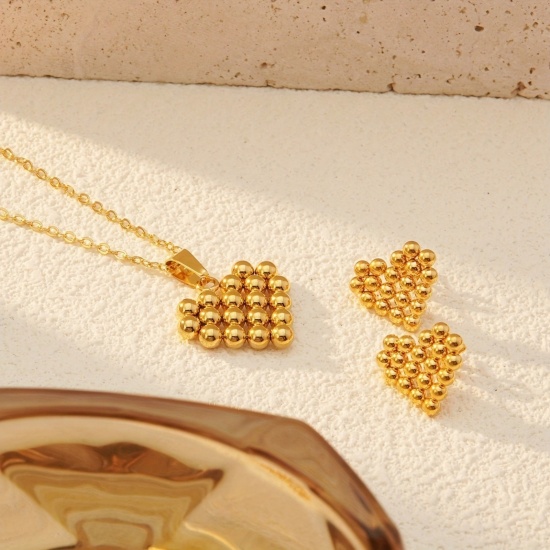 Picture of Wholesale Heart Jewelry Set, 18K Gold Plated 201 Stainless Steel Women's Eco-friendly Valentine's Day Retro Gift Jewelry For Retailer, 1 Set