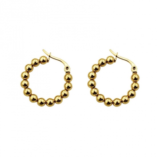 Imagen de Exquisito Elegante Pendientes de Aro Al Por Mayor, Con Cuentas Multicolor 201 Acero Inoxidable, Mujeres Respetuoso del Medio Ambiente Regalo Suministro de Joyería, 24mm Dia., 1 Par