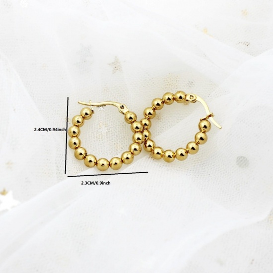 Imagen de Exquisito Elegante Pendientes de Aro Al Por Mayor, Con Cuentas Multicolor 201 Acero Inoxidable, Mujeres Respetuoso del Medio Ambiente Regalo Suministro de Joyería, 24mm Dia., 1 Par