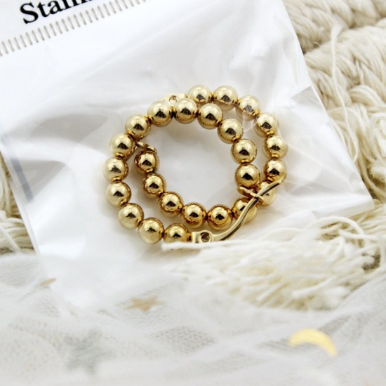 Imagen de Exquisito Elegante Pendientes de Aro Al Por Mayor, Con Cuentas Multicolor 201 Acero Inoxidable, Mujeres Respetuoso del Medio Ambiente Regalo Suministro de Joyería, 24mm Dia., 1 Par