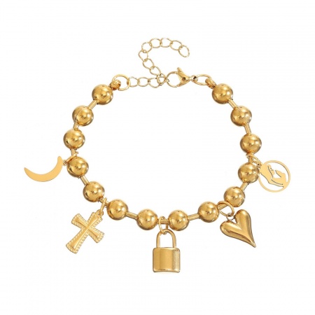 Picture of Eco-friendly PVD Vacuum Plating Dainty Religious 304 Stainless Steel Cross Bracelets For Women Gift 17cm(6.7") long