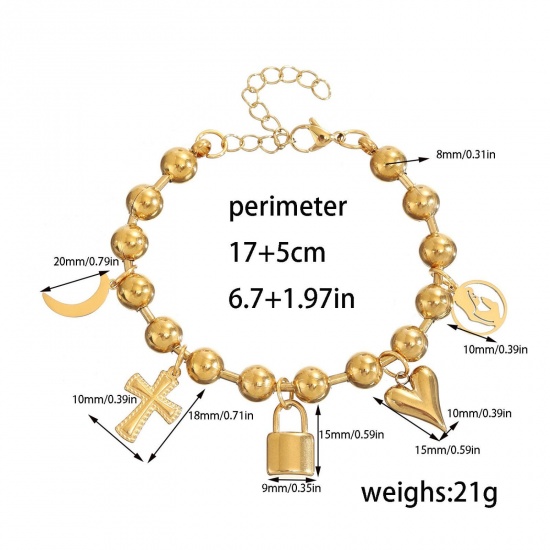 Bild von Umweltfreundliche PVD-Vakuumbeschichtung Elegant Religiös 304 Edelstahl Kreuz Armband Für Frauen Geschenk 17cm lang