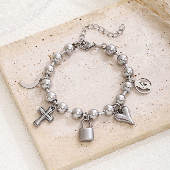 Bild von Umweltfreundliche PVD-Vakuumbeschichtung Elegant Religiös 304 Edelstahl Kreuz Armband Für Frauen Geschenk 17cm lang
