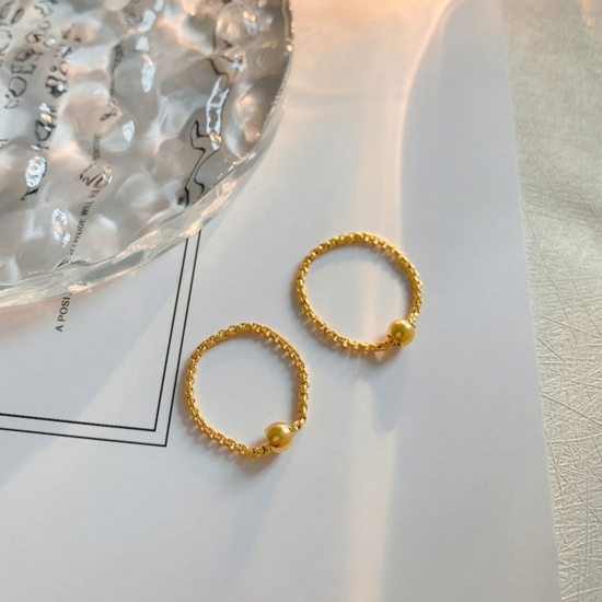 Picture of Wholesale Women's Gift Ball Unadjustable Rings, 18K Gold Plated 304 Stainless Steel, Eco-friendly Exquisite Dainty Jewelry Supply