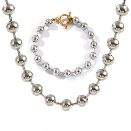 Picture of Wholesale Two Tone Ball Chain Necklace & Bracelet, Silver Tone 304 Stainless Steel, Unisex Eco-friendly PVD Vacuum Plating Minimalist Gift Jewelry For Retailer