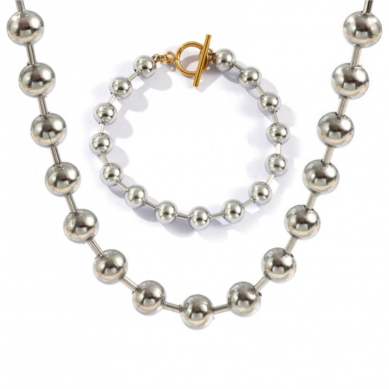 Picture of Wholesale Two Tone Ball Chain Necklace & Bracelet, Silver Tone 304 Stainless Steel, Unisex Eco-friendly PVD Vacuum Plating Minimalist Gift Jewelry For Retailer
