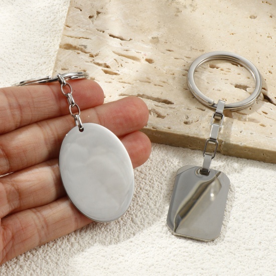 Picture of Eco-friendly 304 Stainless Steel Blank Stamping Tags Keychain & Keyring Silver Tone Mirror Polishing