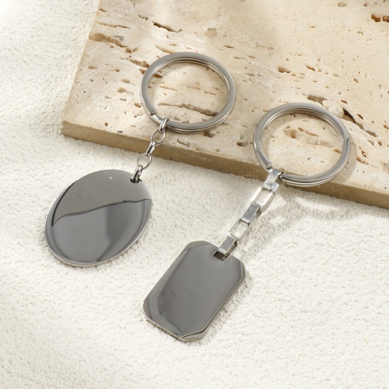 Picture of Eco-friendly 304 Stainless Steel Blank Stamping Tags Keychain & Keyring Silver Tone Mirror Polishing