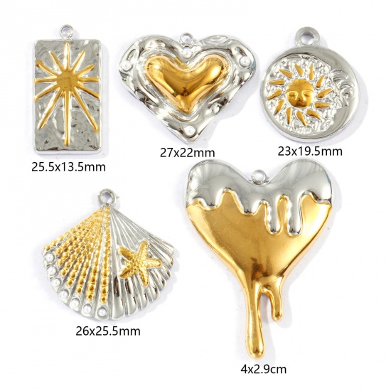 Picture of Eco-friendly PVD Vacuum Plating Waterproof Anti-Tarnish Hypoallergenic 304 Stainless Steel Charms 18K Real Gold Plated & Silver Tone Two Tone
