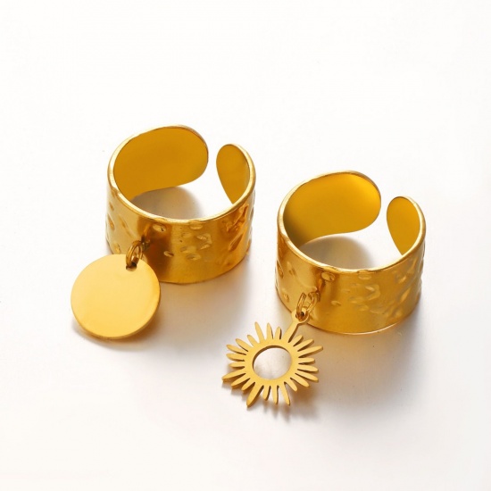 Picture of Wholesale Women's Gift Sun Open Adjustable Rings, 18K Gold Plated 304 Stainless Steel, Eco-friendly PVD Vacuum Plating Galaxy Stylish Jewelry Supply, 17mm(US Size 6.5)
