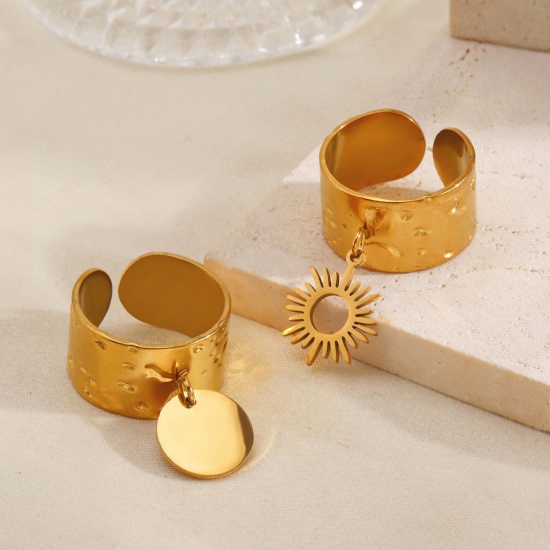 Picture of Wholesale Women's Gift Sun Open Adjustable Rings, 18K Gold Plated 304 Stainless Steel, Eco-friendly PVD Vacuum Plating Galaxy Stylish Jewelry Supply, 17mm(US Size 6.5)